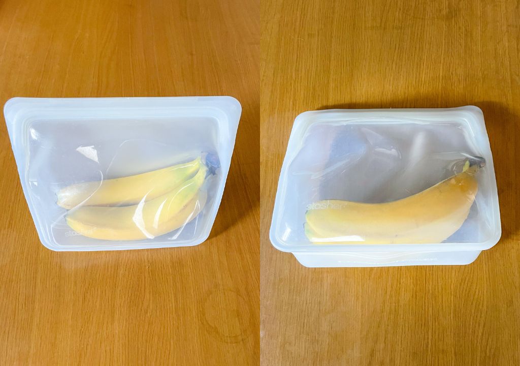 スタッシャースタンドアップミディアムにバナナを2本入れている画像