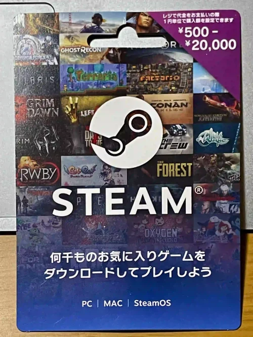 Steamプリペイドカード。バリアブルタイプ。　￥500ー￥20,000